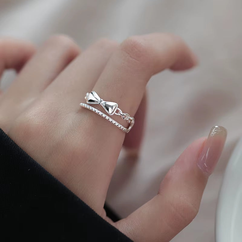 925 Sterling Silver Ring for Women Girl Jewelry Geometry Hollowed Out Design Overlapping Simple Gift Dropshipping