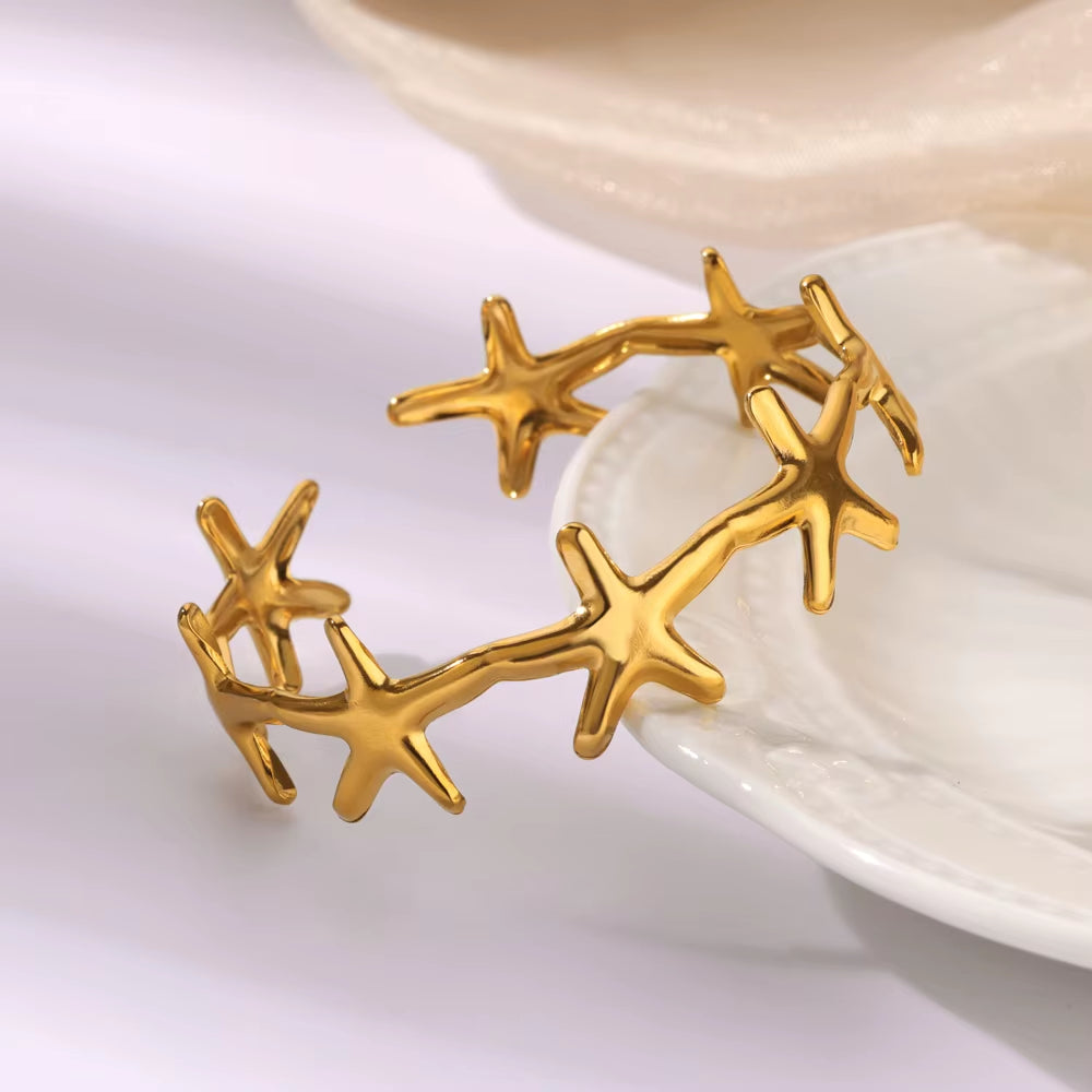 Stainless Steel Starfish Bangle for Women Gold Color Star Cuff Bangle Bracelet Femme Aesthetic Fashion Boho Waterproof Jewelry