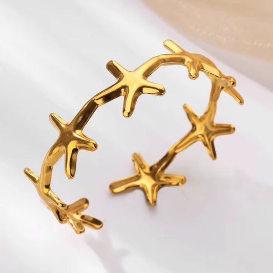 Stainless Steel Starfish Bangle for Women Gold Color Star Cuff Bangle Bracelet Femme Aesthetic Fashion Boho Waterproof Jewelry