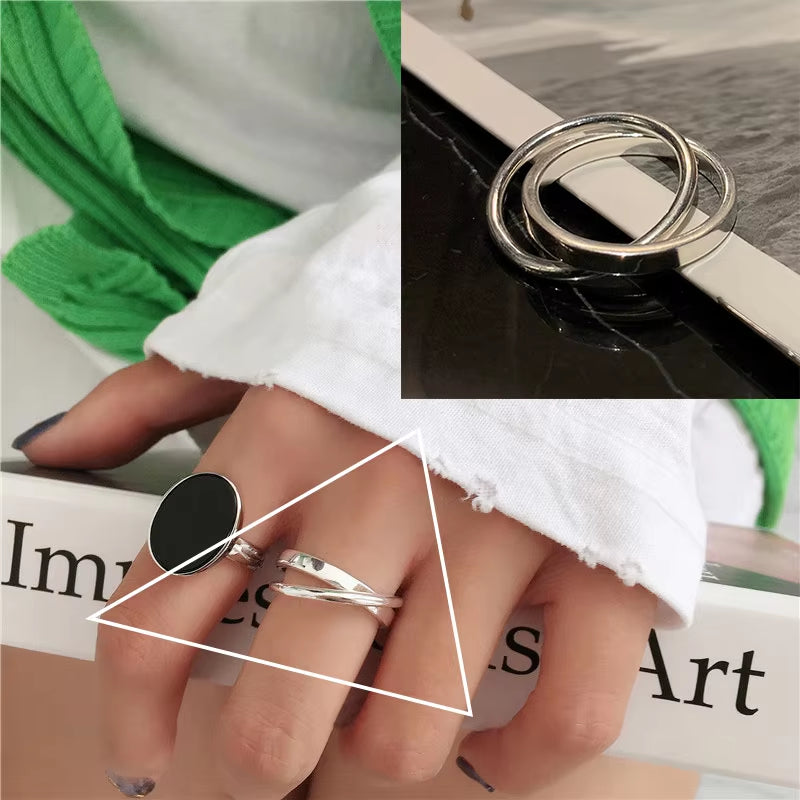 925 Sterling Silver Ring for Women Girl Jewelry Geometry Hollowed Out Design Overlapping Simple Gift Dropshipping