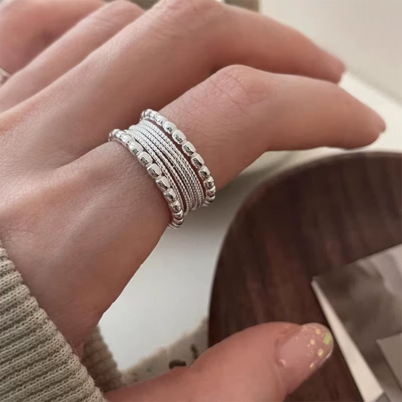 925 Sterling Silver Ring for Women Girl Jewelry Geometry Hollowed Out Design Overlapping Simple Gift Dropshipping