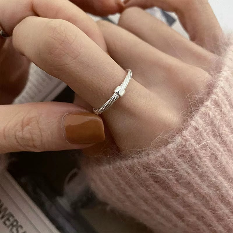 925 Sterling Silver Ring for Women Girl Jewelry Geometry Hollowed Out Design Overlapping Simple Gift Dropshipping