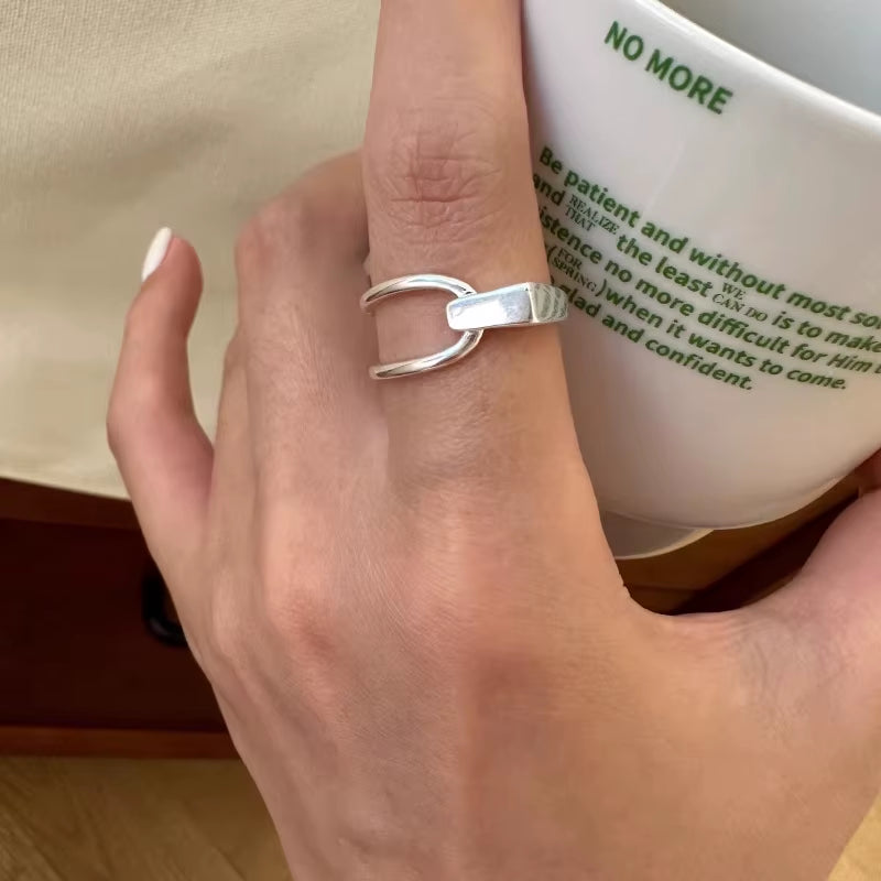 925 Sterling Silver Ring for Women Girl Jewelry Geometry Hollowed Out Design Overlapping Simple Gift Dropshipping