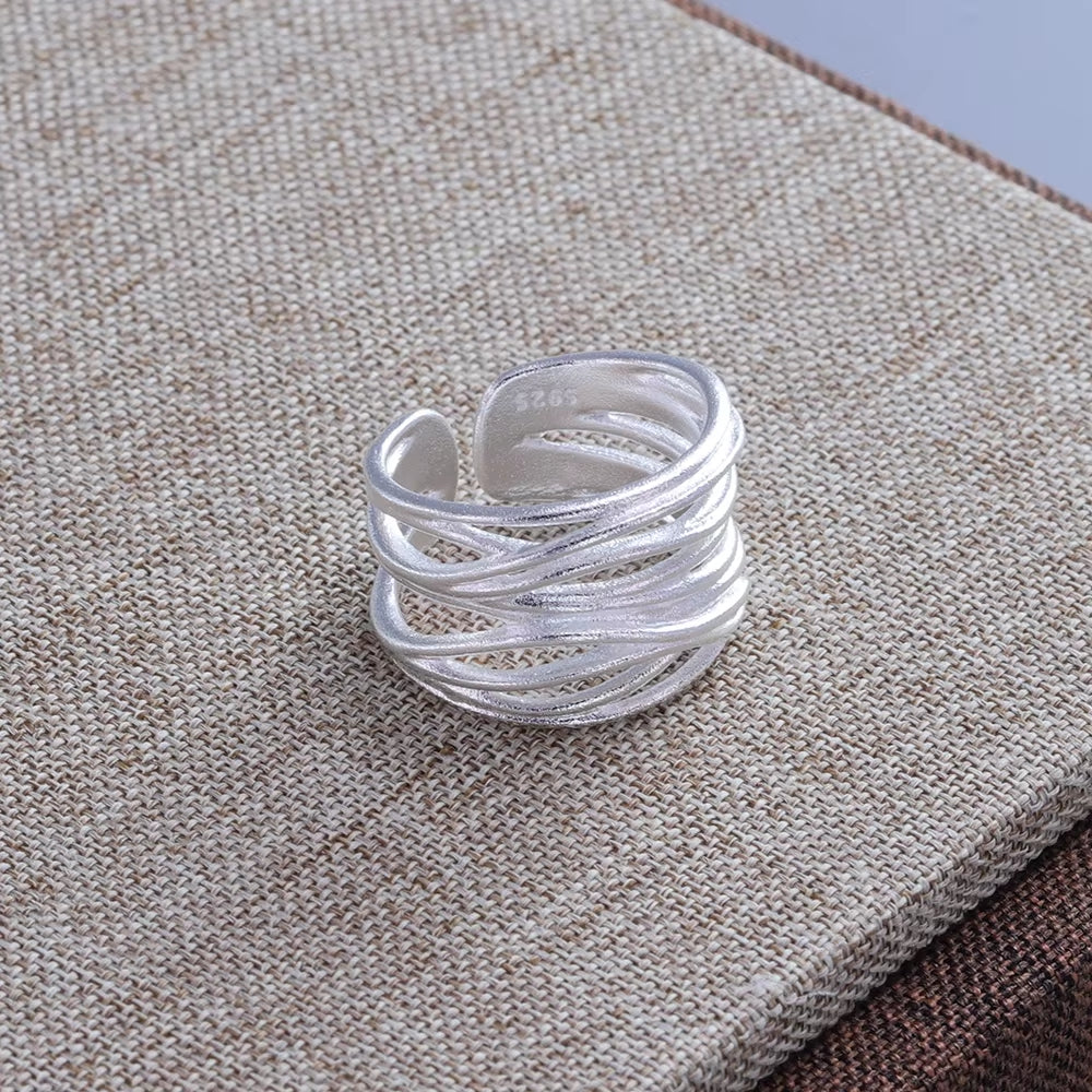 925 Sterling Silver Ring for Women Girl Jewelry Geometry Hollowed Out Design Overlapping Simple Gift Dropshipping