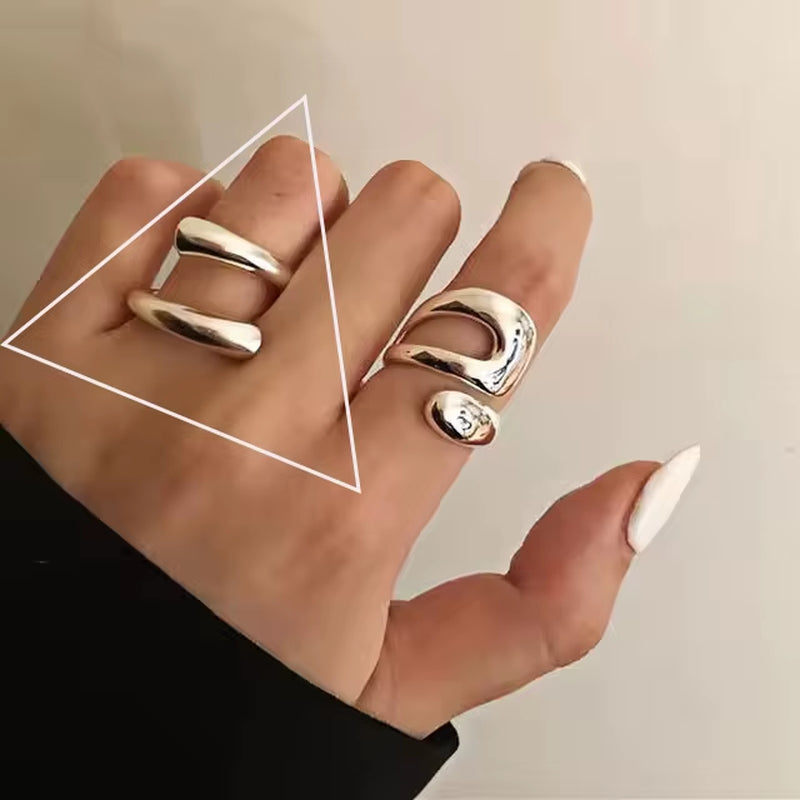 925 Sterling Silver Ring for Women Girl Jewelry Geometry Hollowed Out Design Overlapping Simple Gift Dropshipping