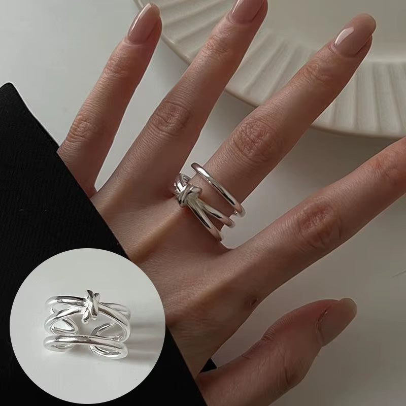 925 Sterling Silver Ring for Women Girl Jewelry Geometry Hollowed Out Design Overlapping Simple Gift Dropshipping