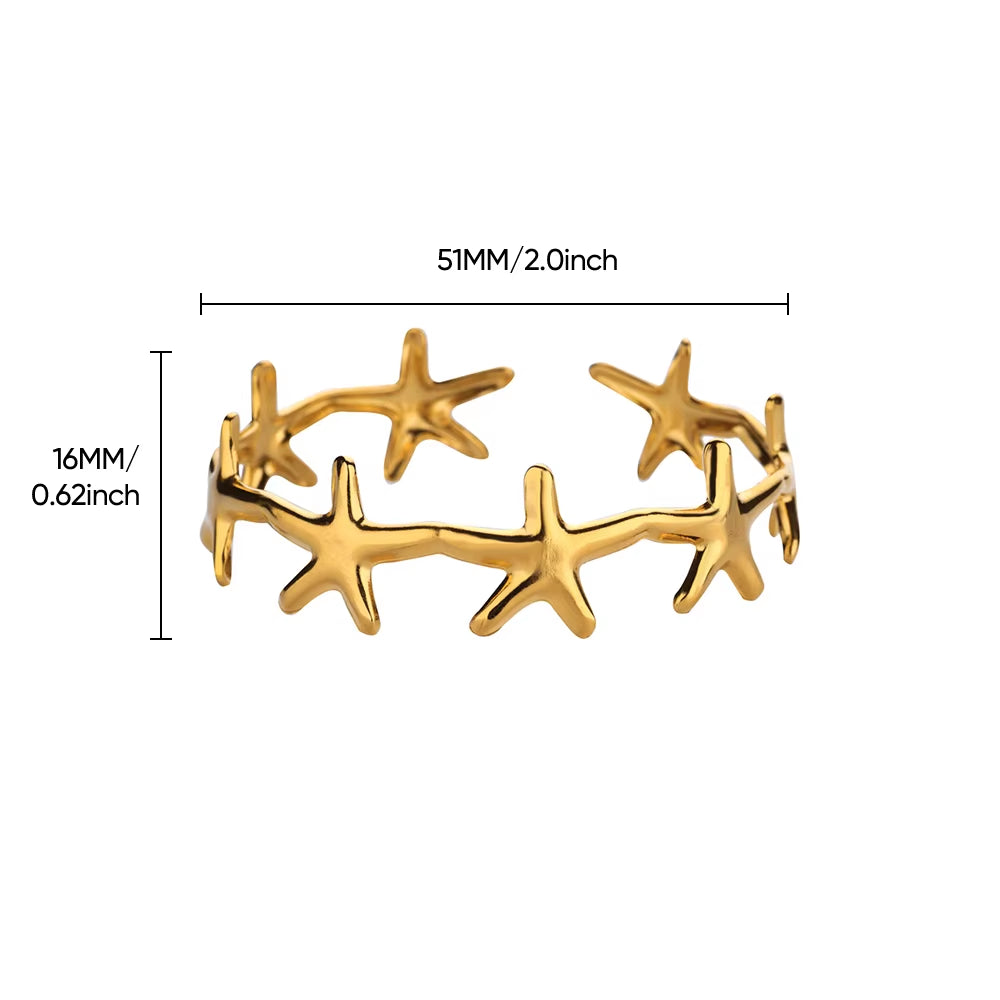 Stainless Steel Starfish Bangle for Women Gold Color Star Cuff Bangle Bracelet Femme Aesthetic Fashion Boho Waterproof Jewelry